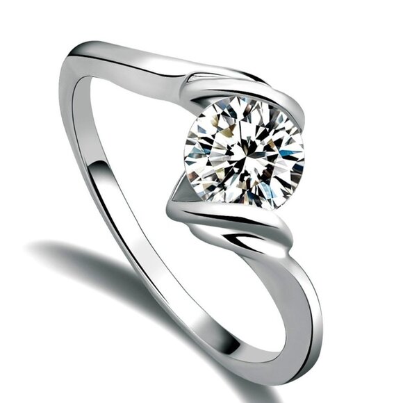 "Refine Pure Gemstone CZ Twisted Engagement Rings for Women, VP1337 - Picture 1 of 7